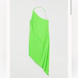 Neon green Asymmetric halterneck dress